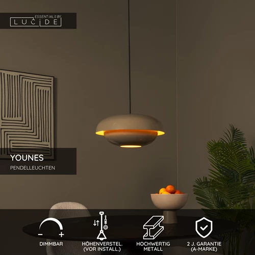 Lucide YOUNES - Pendelleuchten - Ø 40 cm - 1xE27 - Taupe | Essential - USP